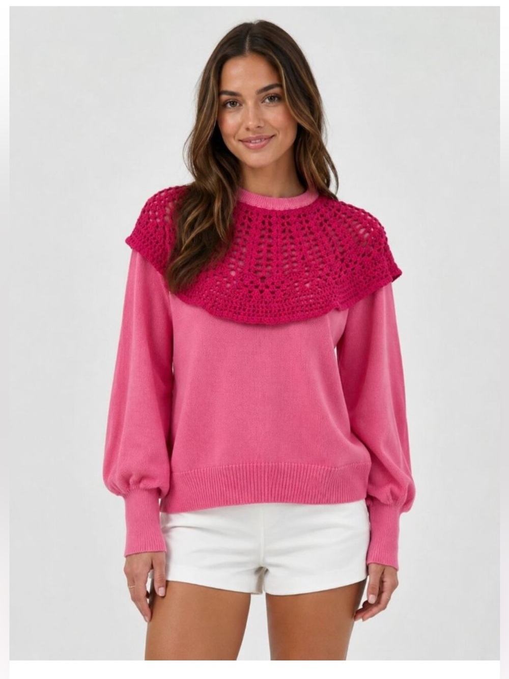 Tuckernuck Mixed Berry Pink Crochet Bettina Sweater sz S NWT Long Sleeve